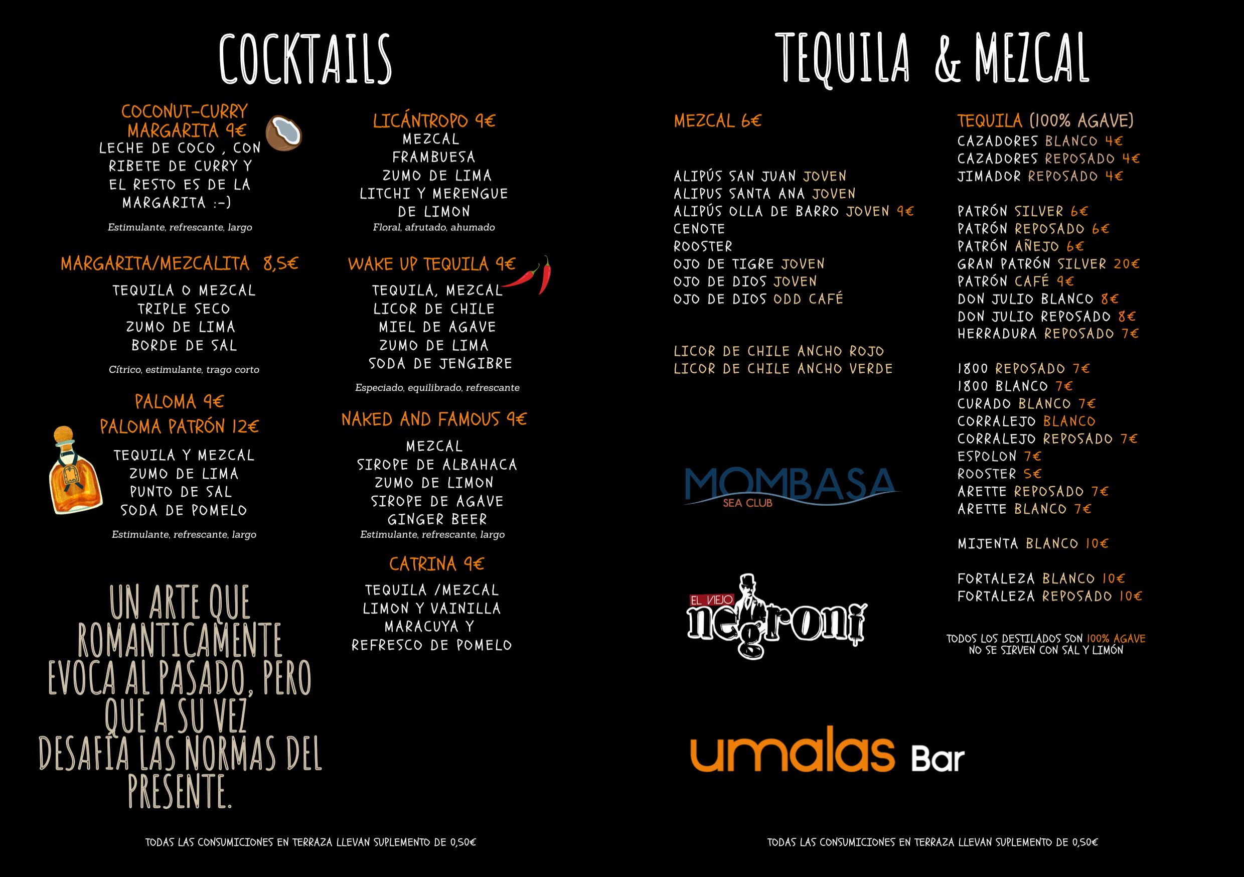 Carta Umalas Tequila y Mezcal