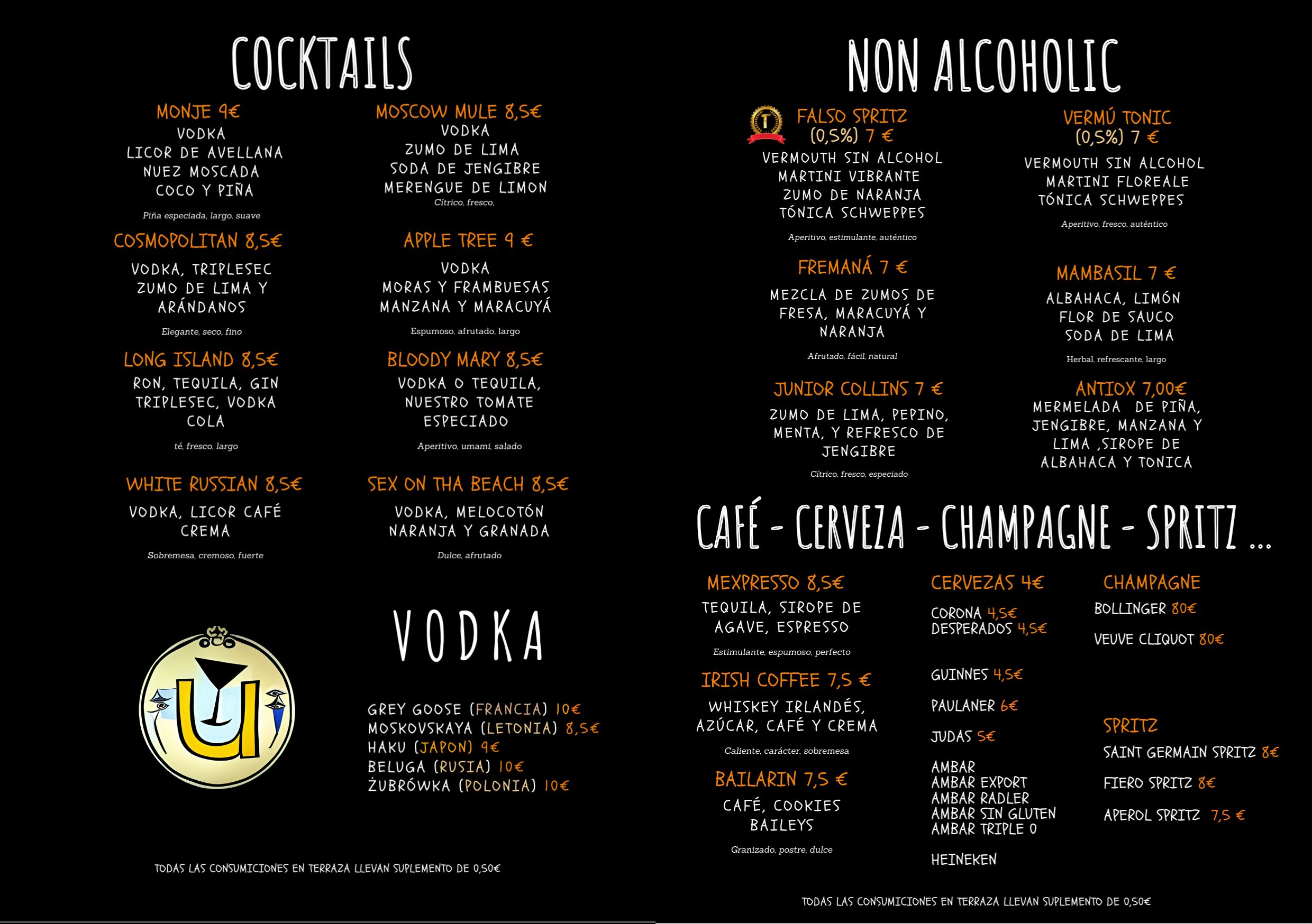 Carta Umalas Vodka y Sin Alcohol